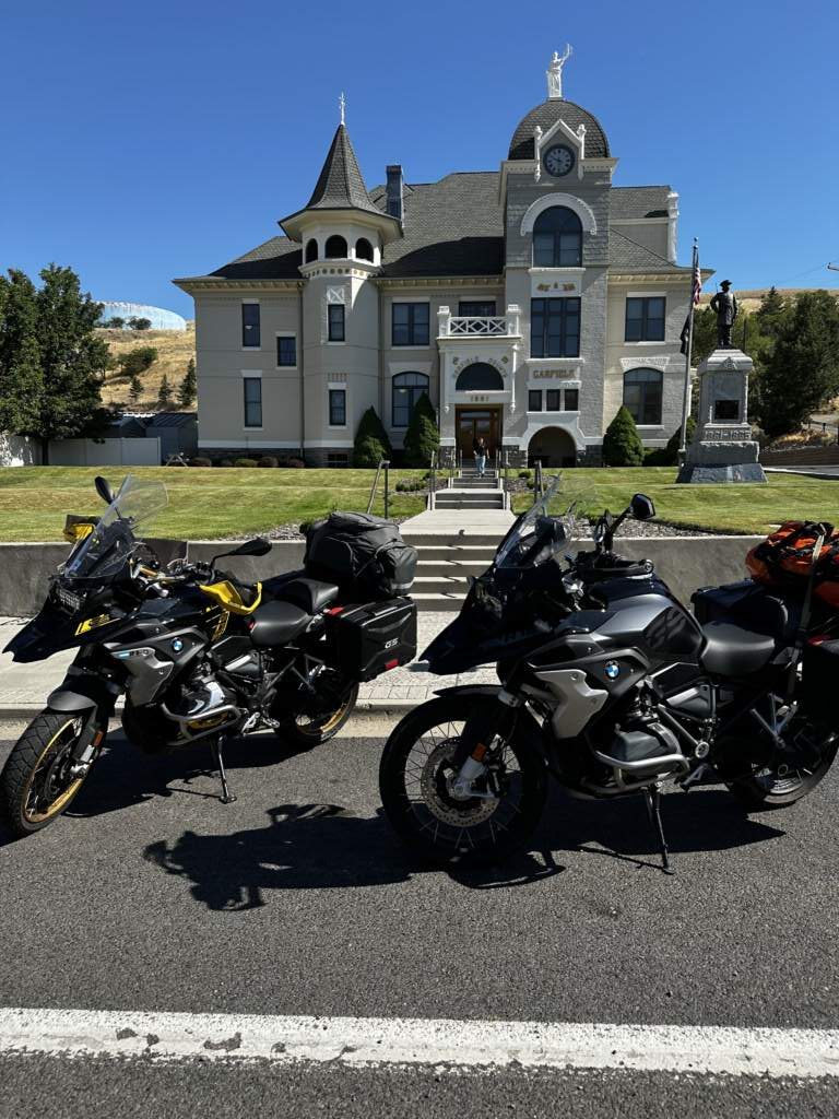 The Garfield County Museum, which looks even better behind our bikes! in Pomeroy