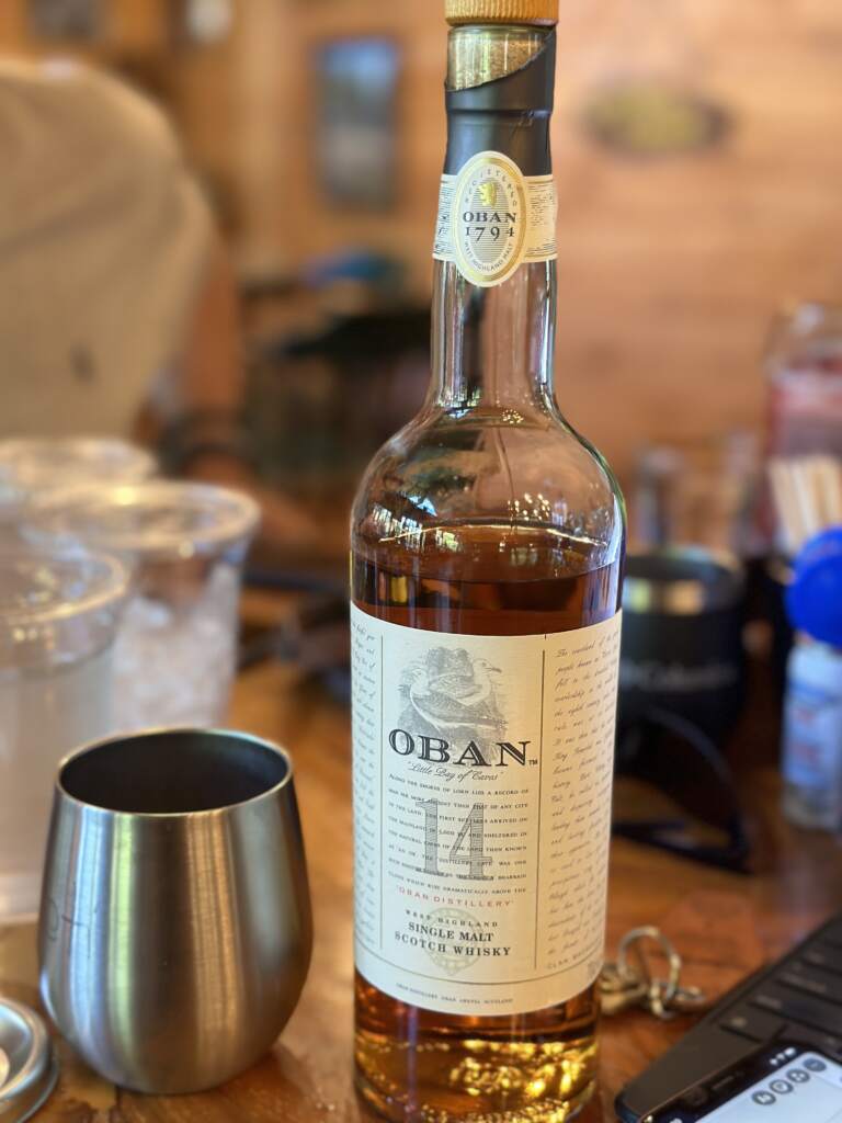 We brought a bottle of Oban, which we enjoyed throughout the whole trip