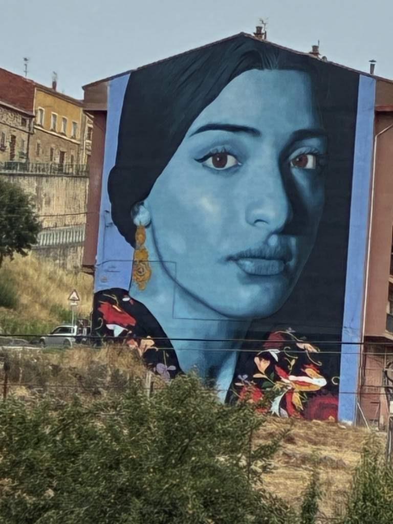 Pintada esta chica en una casa de Salas de los Infantes, ya volviendo a Zaragoza del recorrido en los Pirineos. Me pareció bonita la foto